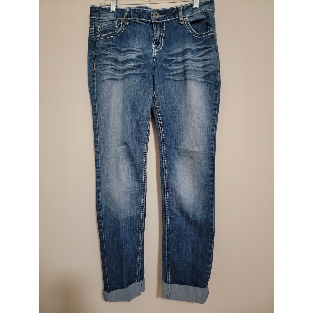 Bongo Womens Skinny Jeans Blue Wash Cuffed Bottoms Size 13‎